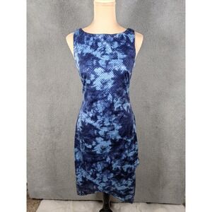 VTG I.N. San Francisco Sequin Bodycon Dress Women M Blue Floral Sleeveless Y2K